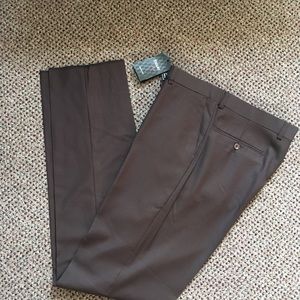 Tiglio men’s dress pants 34w brown wool super 150s Italy flat front new nwt 68